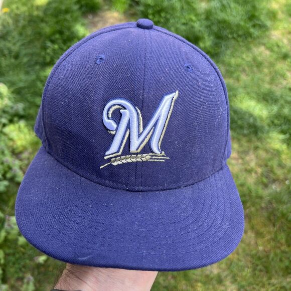 Vintage Milwaukee Brewers Hat Blue Fitted 7 1/4 New Era Authentic Collection Cap - Picture 1 of 11